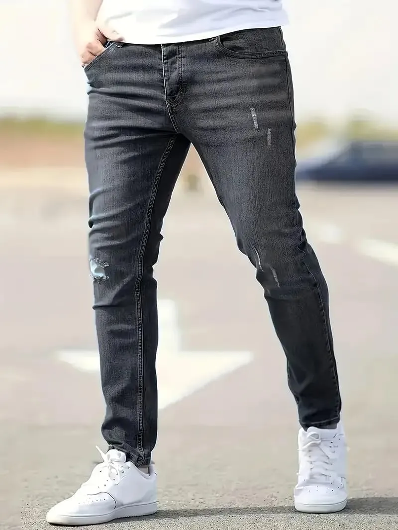 Mens Jeans Casual Slim Fit Skinny Denim Washed Stretch Tapered Jean Pants Trousers Fashion Clothing for Boyfriend Gift