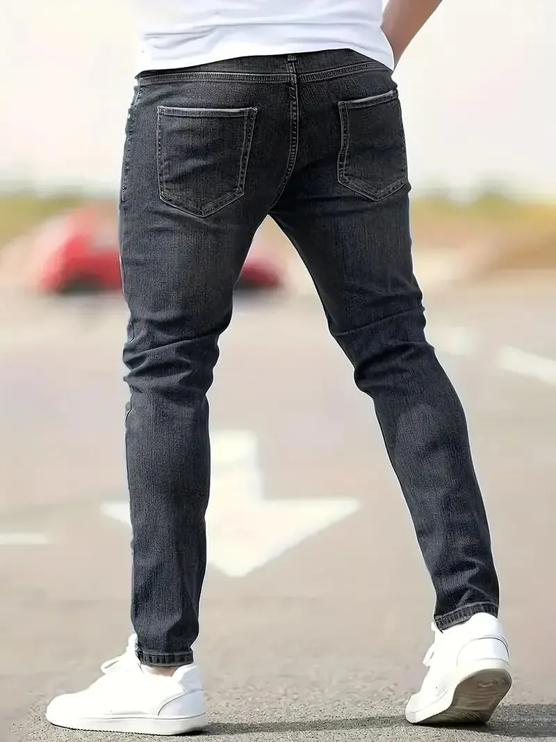 Mens Jeans Casual Slim Fit Skinny Denim Washed Stretch Tapered Jean Pants Trousers Fashion Clothing for Boyfriend Gift