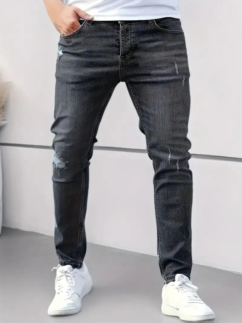 Mens Jeans Casual Slim Fit Skinny Denim Washed Stretch Tapered Jean Pants Trousers Fashion Clothing for Boyfriend Gift