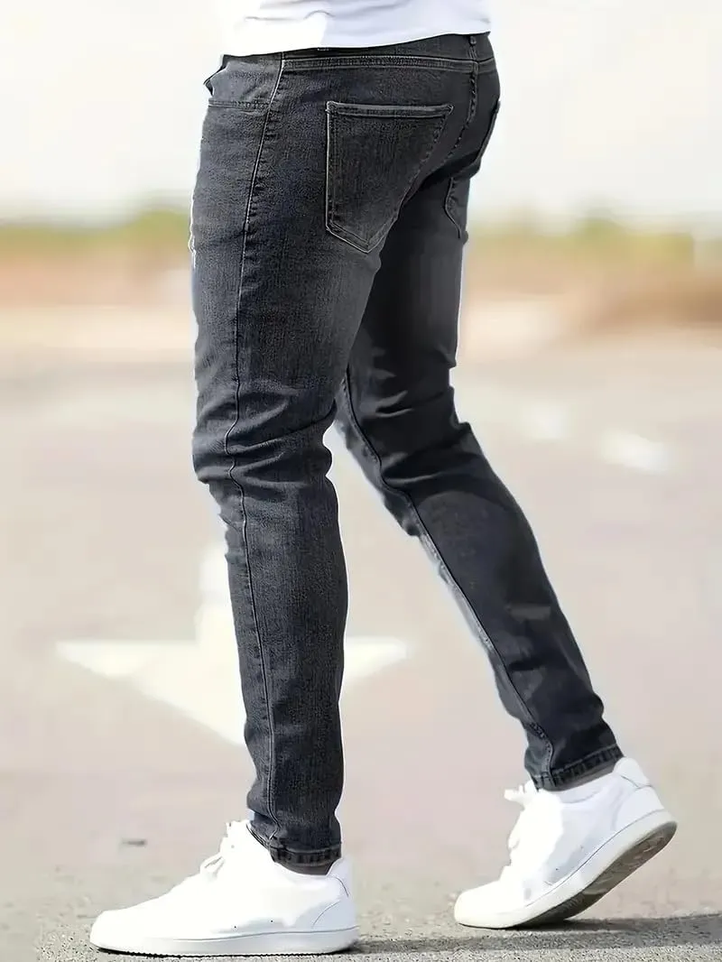 Mens Jeans Casual Slim Fit Skinny Denim Washed Stretch Tapered Jean Pants Trousers Fashion Clothing for Boyfriend Gift