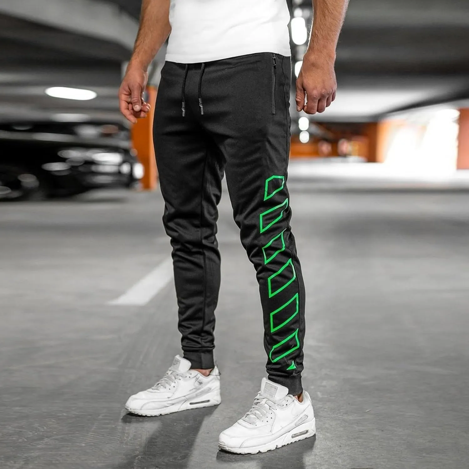 Men's Joggers Drawstring Sweatpants with Zipper Pockets Slim Fit Pants Athletic Trousers Workout Pants for Men
