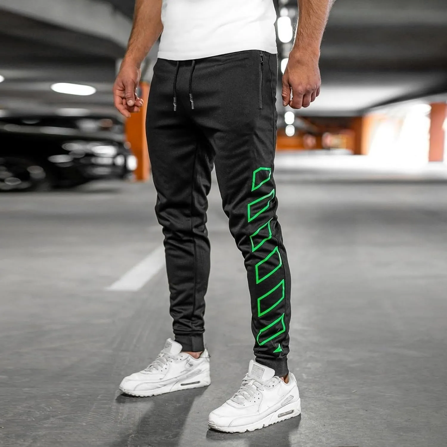 Men's Joggers Drawstring Sweatpants with Zipper Pockets Slim Fit Pants Athletic Trousers Workout Pants for Men