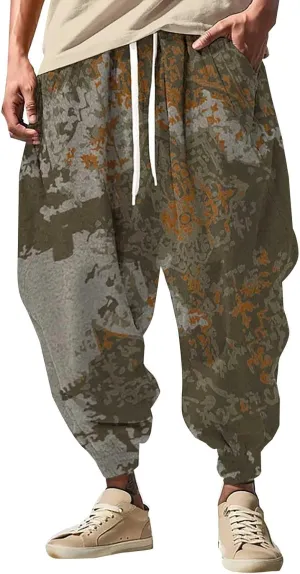 Mens Linen Cargo Jogger Pant Street Feel Casual Sweatpants Casual Wide Leg Jogger Pants Baggy Pants for Men Baggy