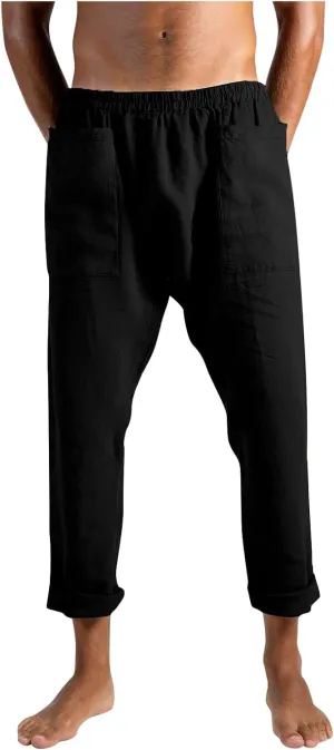 Mens Linen Pants Casual Loose Fit Drawstring Sweatpants Lightweight Elastic Waist Fashion Trousers with Pockets