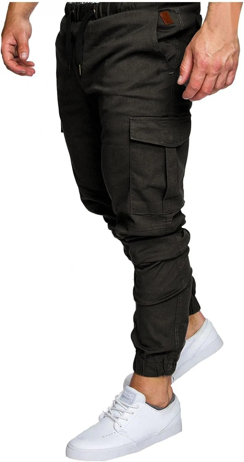 Mens Outdoor Cargo Hiking Long Pants Slim Fit Workout Athleitc Joggers Running Sports Chino Fashion Sweatpants Trousers