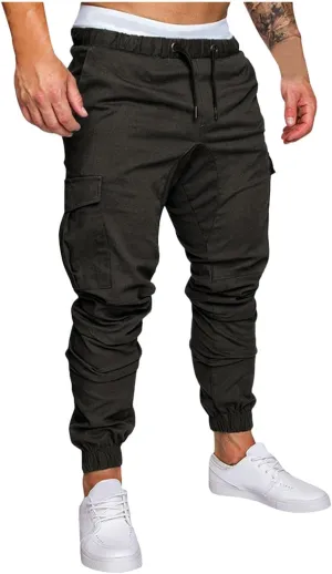 Mens Outdoor Cargo Hiking Long Pants Slim Fit Workout Athleitc Joggers Running Sports Chino Fashion Sweatpants Trousers
