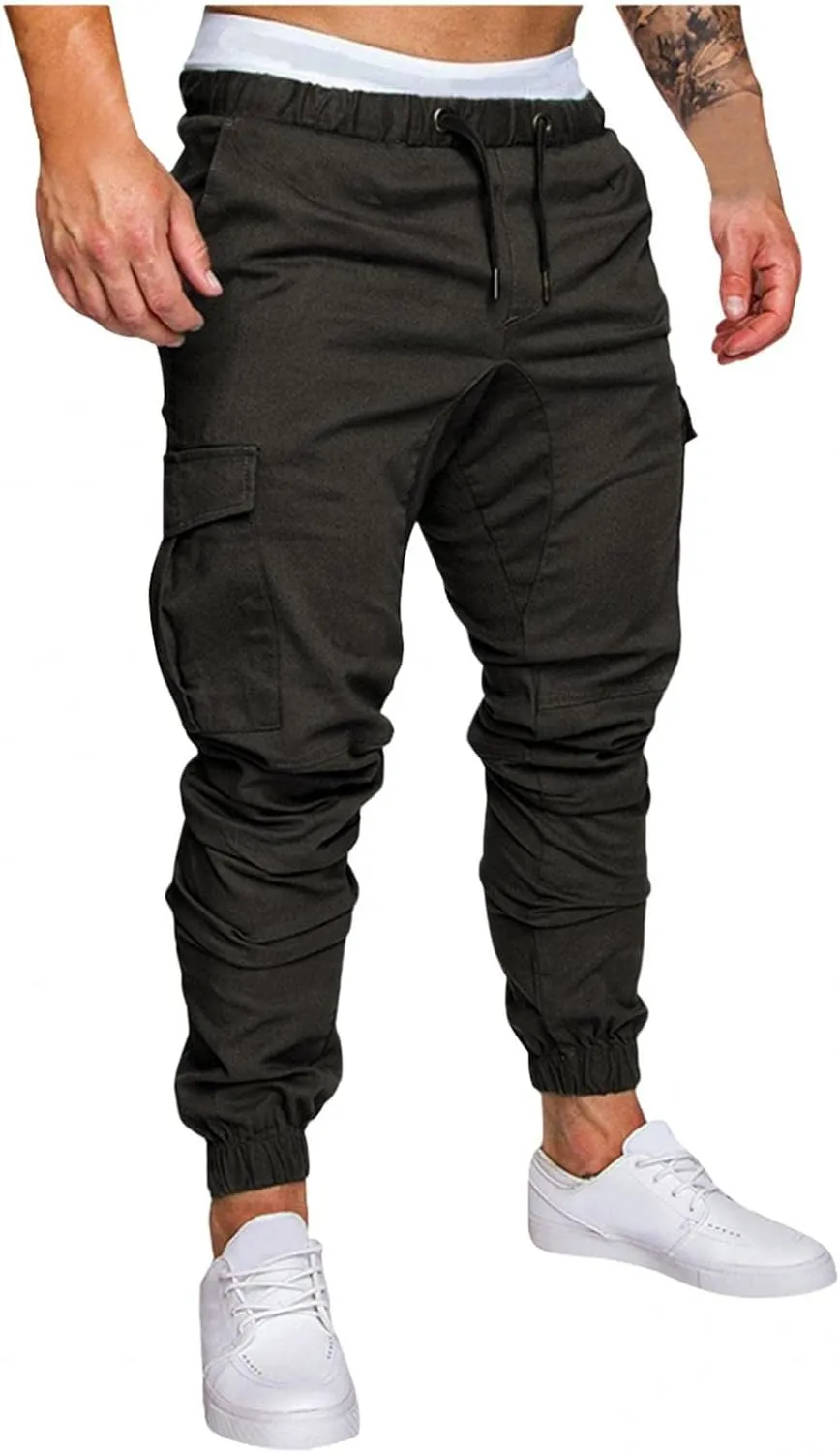 Mens Outdoor Cargo Hiking Long Pants Slim Fit Workout Athleitc Joggers Running Sports Chino Fashion Sweatpants Trousers