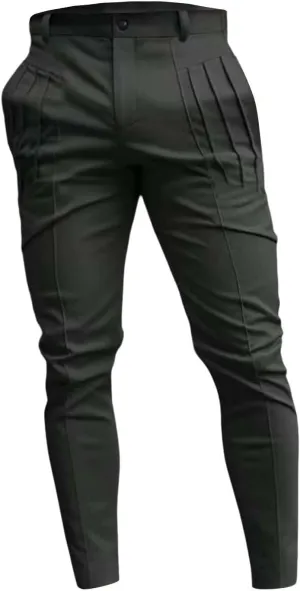 Mens Pleated Front Casual Pants Trendy Solid Pant Outdoor Fashion Slim Fit Trousers for Mens with Pockets