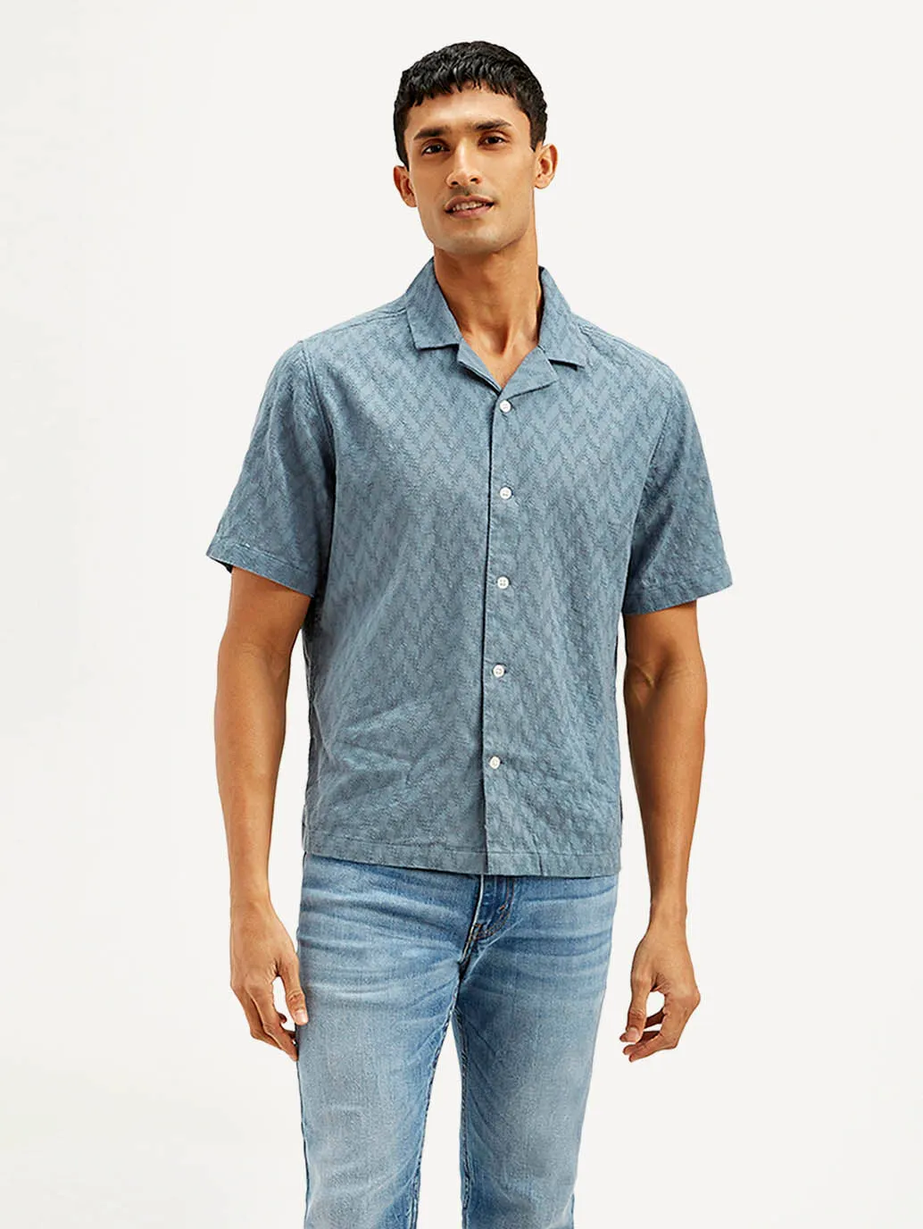 Men's Resort Collar Chevron Relaxed Fit Shirt
