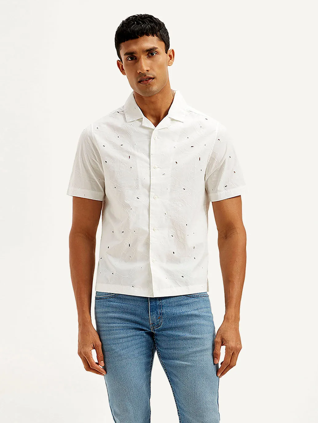Men's Resort Collar Embroidered Relaxed Fit Shirt