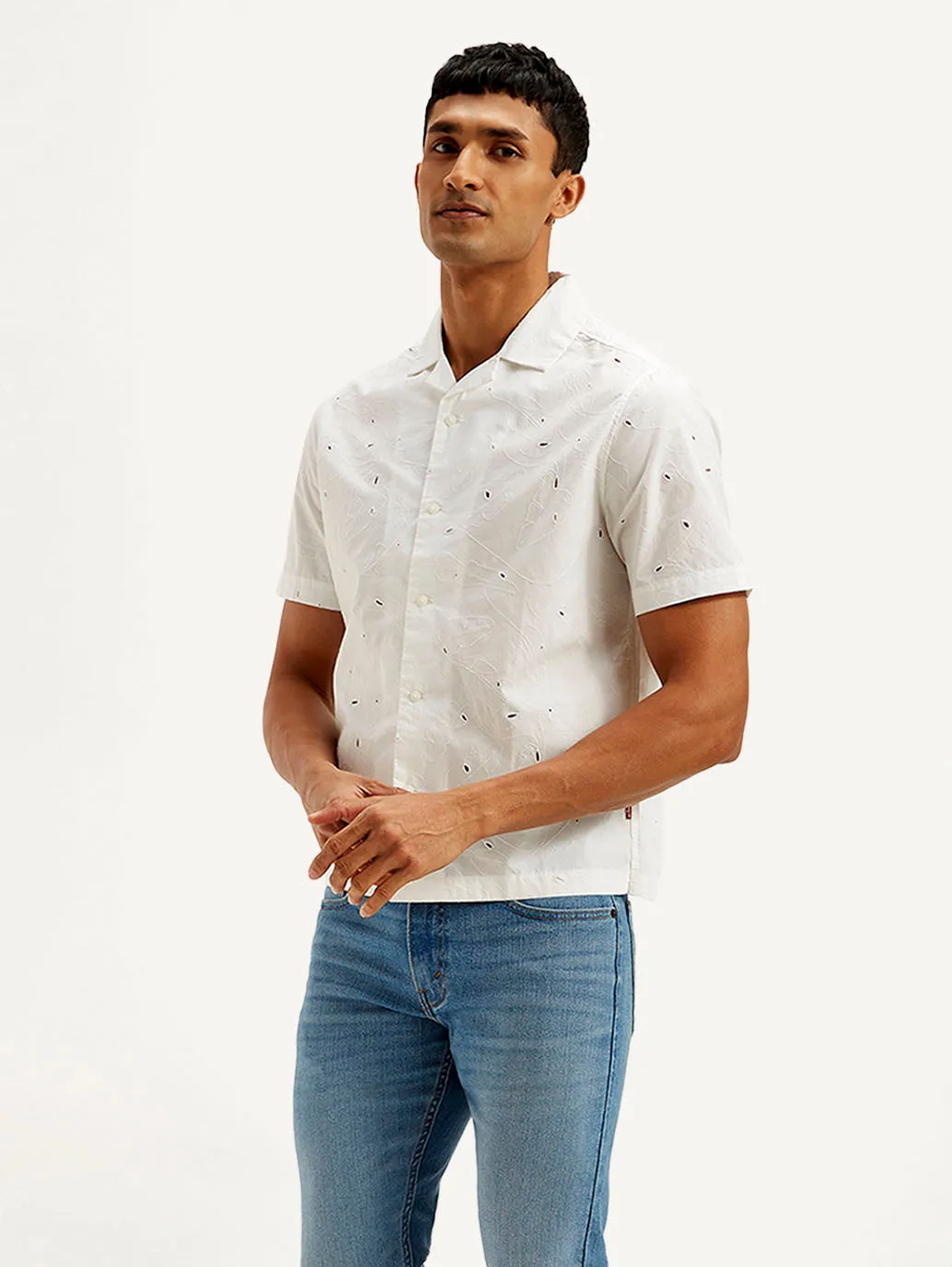 Men's Resort Collar Embroidered Relaxed Fit Shirt
