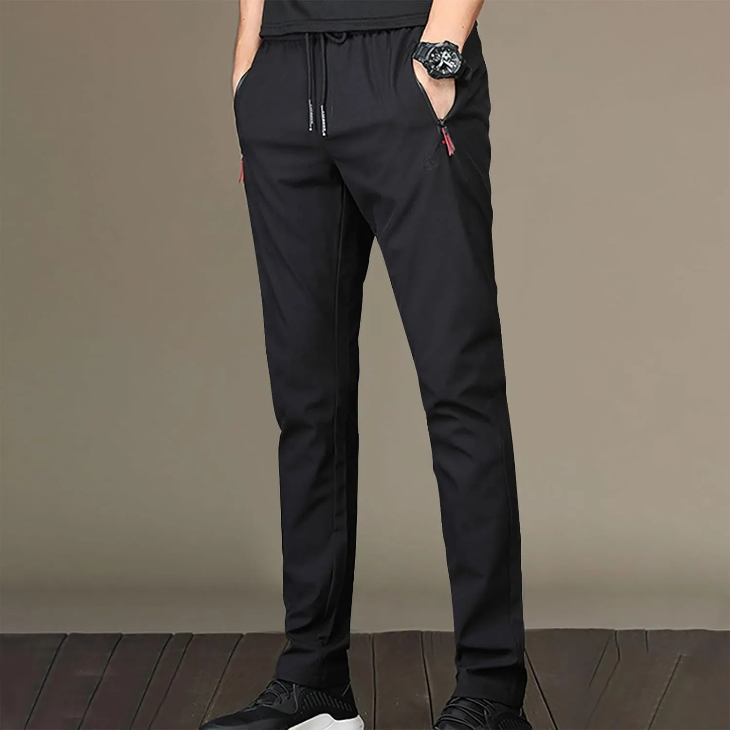 Mens Slim Jogger Pants with Zipper Pockets Drawstring Waist Casual Joggers for Men with Side Zippers for Running