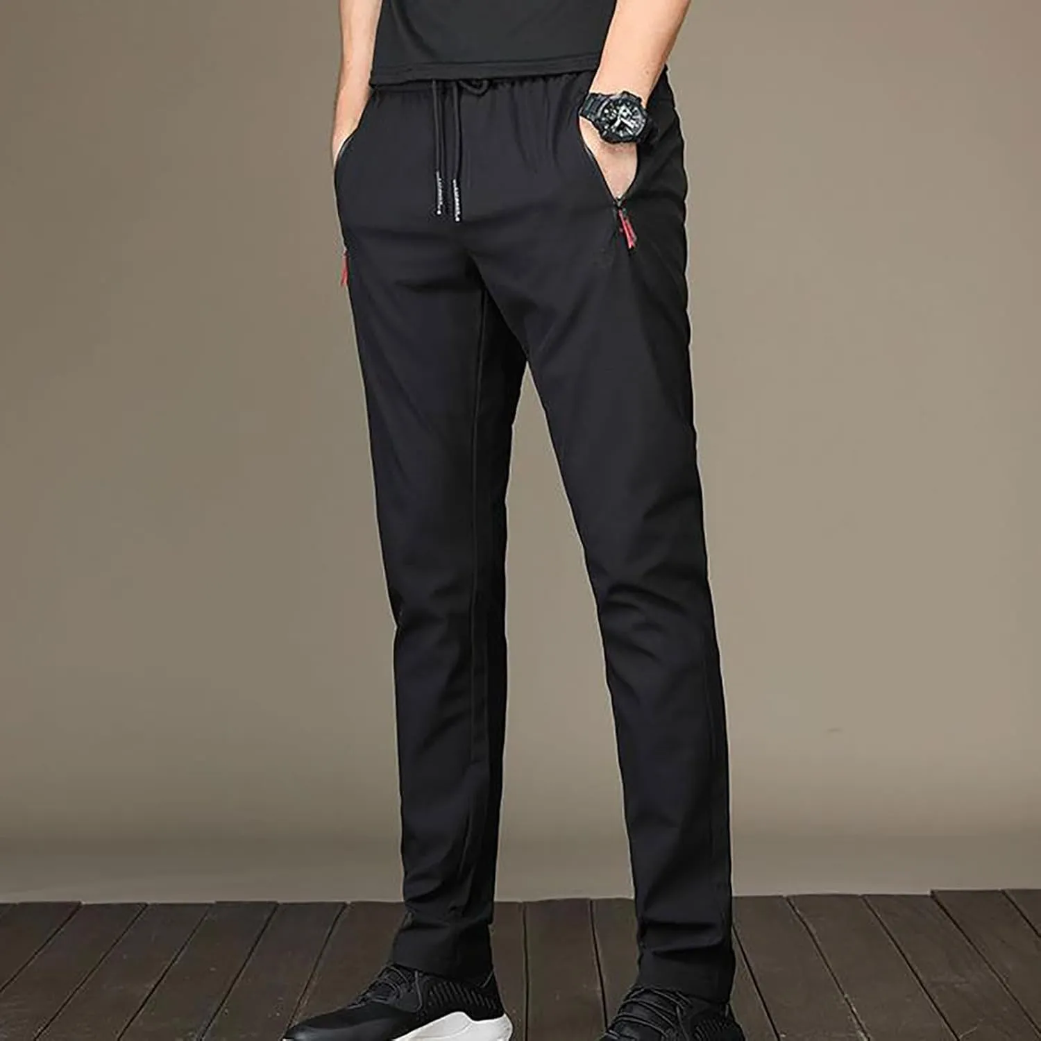 Mens Slim Jogger Pants with Zipper Pockets Drawstring Waist Casual Joggers for Men with Side Zippers for Running