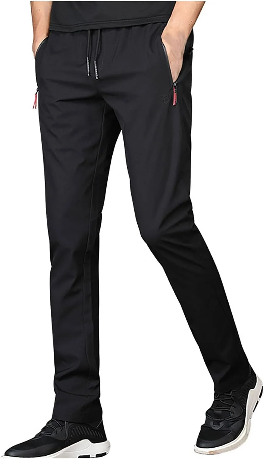 Mens Slim Jogger Pants with Zipper Pockets Drawstring Waist Casual Joggers for Men with Side Zippers for Running