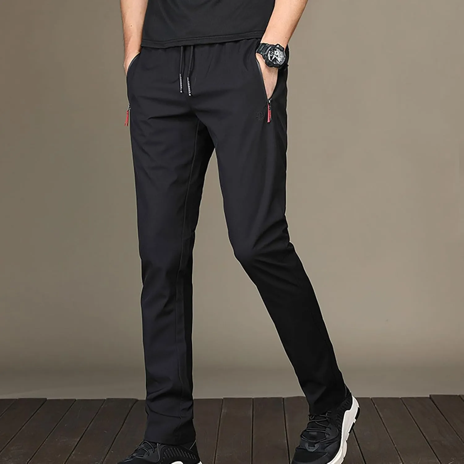 Mens Slim Jogger Pants with Zipper Pockets Drawstring Waist Casual Joggers for Men with Side Zippers for Running