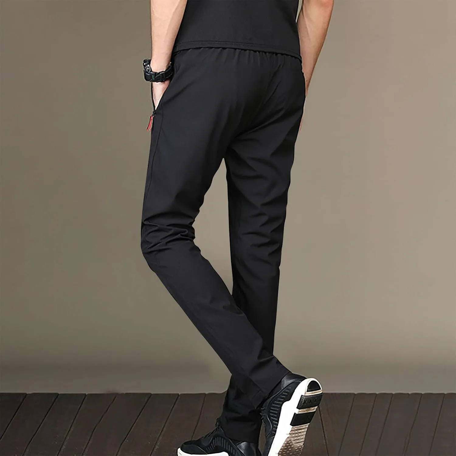 Mens Slim Jogger Pants with Zipper Pockets Drawstring Waist Casual Joggers for Men with Side Zippers for Running