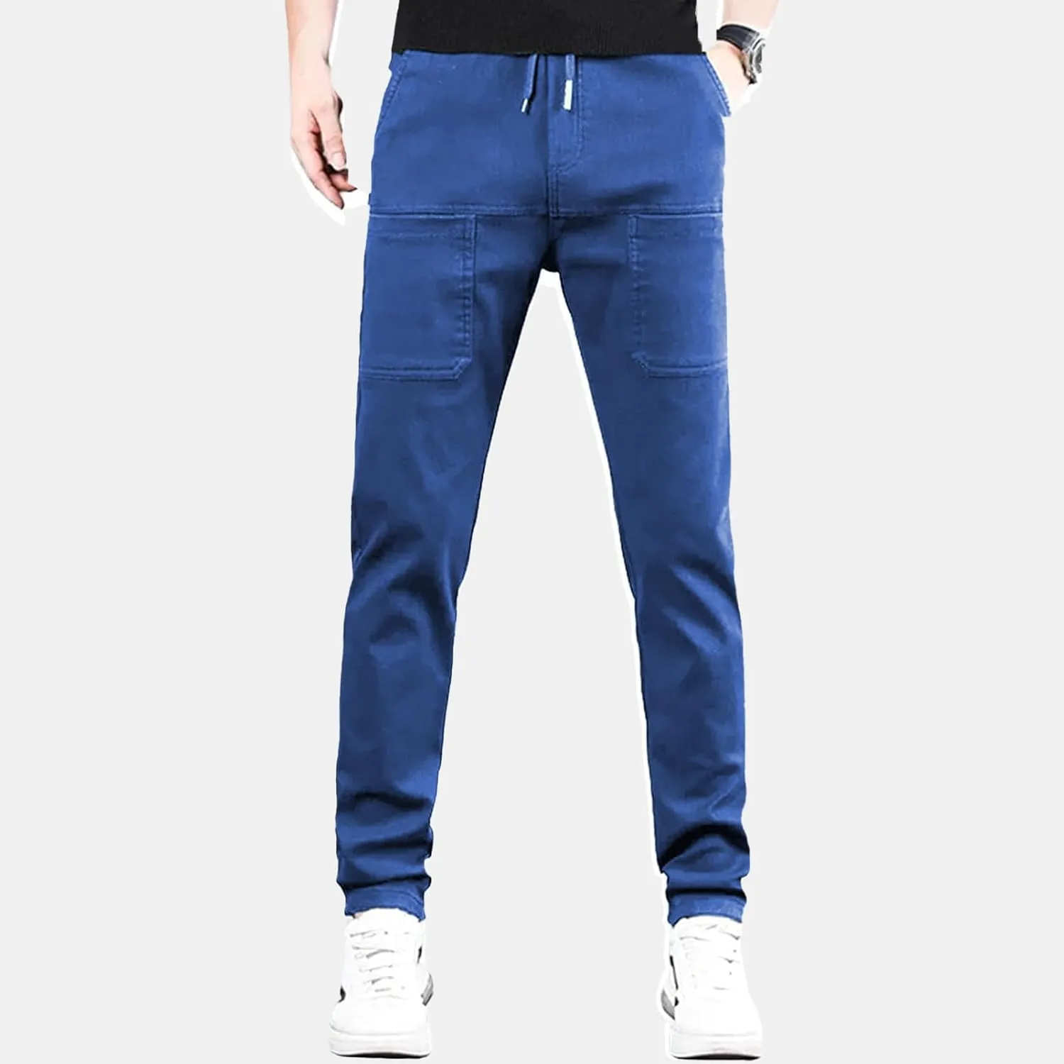 Mens Stretch Cargo Pants Straight Leg Slim Fit Multi Pockets Trousers Elastic Waist Casual Sweatpants High Stretchy