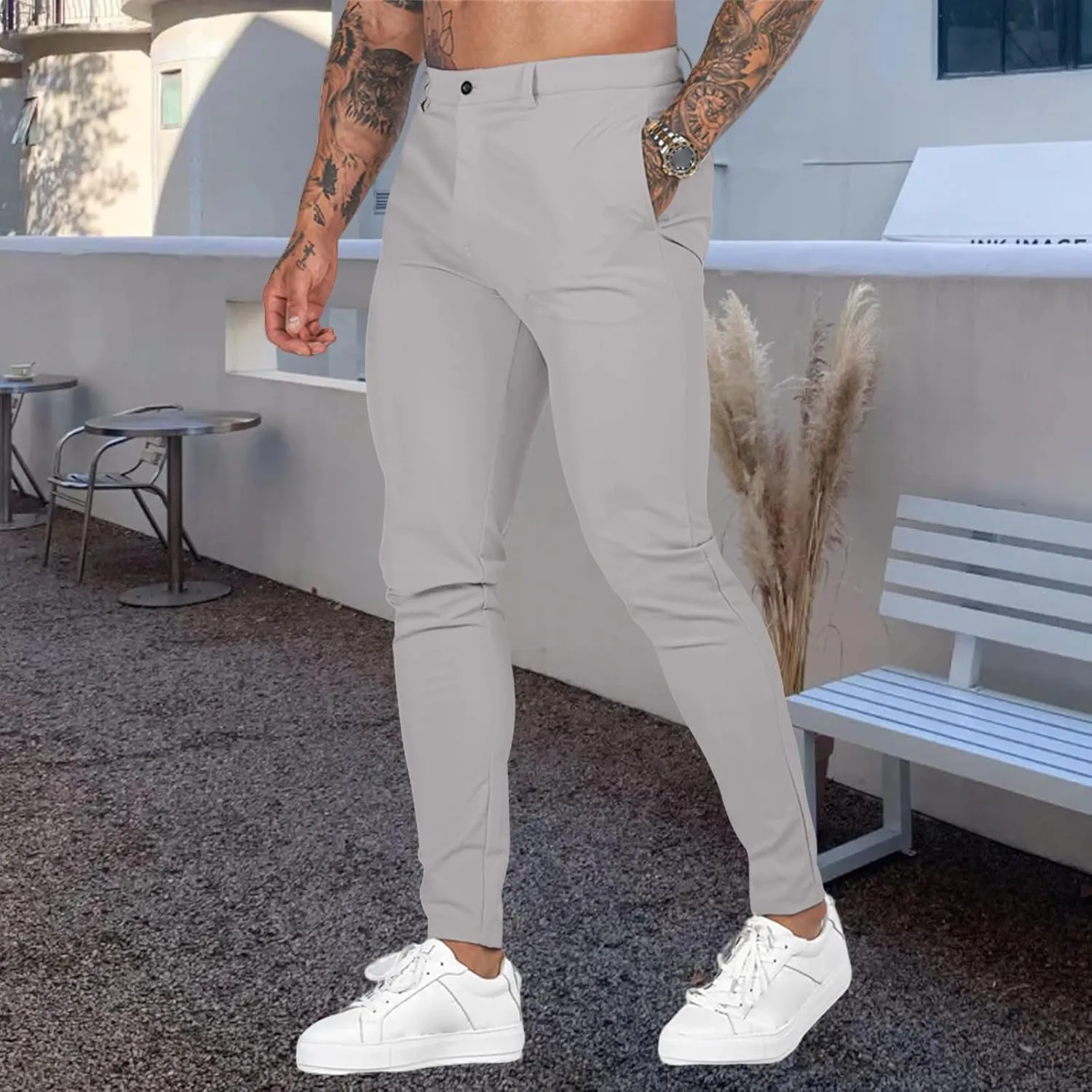 Men's Stretch Dress Pants Slim Fit Suit Pants Fashion Flat Front Slacks Comfy Tapered Casual Pant for Business Travel