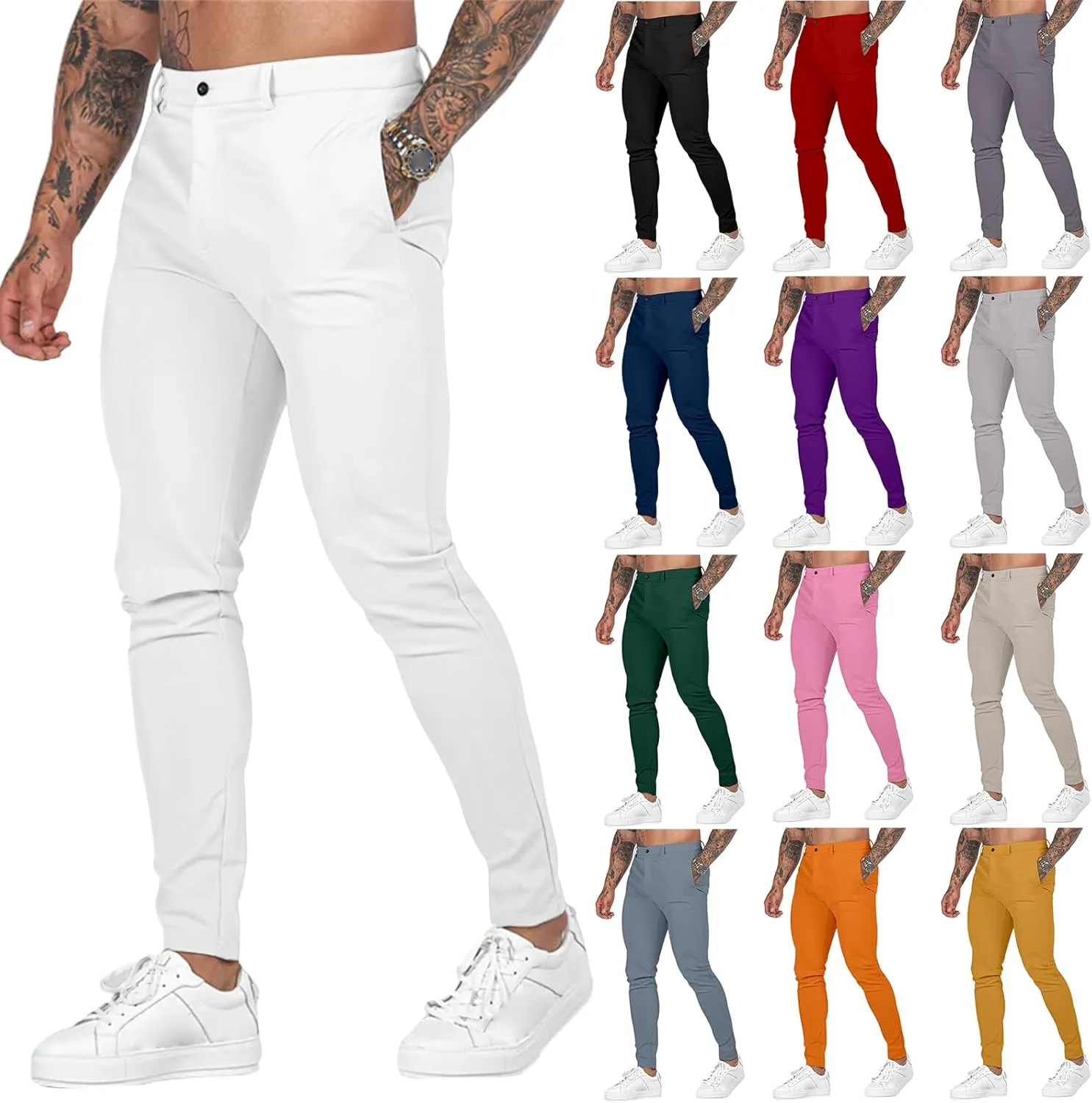 Men's Stretch Dress Pants Slim Fit Suit Pants Fashion Flat Front Slacks Comfy Tapered Casual Pant for Business Travel