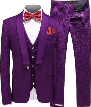 Men's Suits 3 Piece Set Tuxedo Blazer Vest and Pants Slim Skinny Fit Formal Suit for Wedding Prom Black White Red Blue