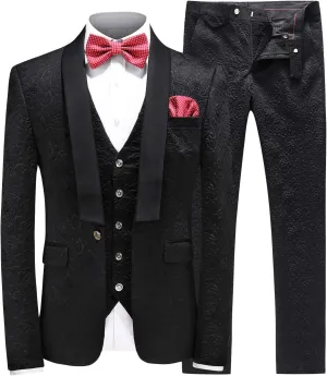 Men's Suits 3 Piece Set Tuxedo Blazer Vest and Pants Slim Skinny Fit Formal Suit for Wedding Prom Black White Red Blue