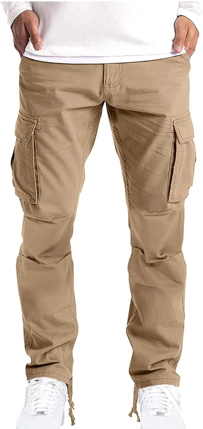 Mens Sweatpants Cotton Workout Active Athletic Hiking Pants with Pockets Slim Fit Outdoor Tactical Jogger Cargo Pants