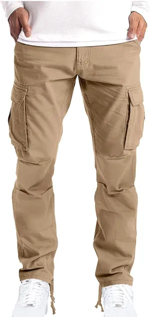 Mens Sweatpants Cotton Workout Active Athletic Hiking Pants with Pockets Slim Fit Outdoor Tactical Jogger Cargo Pants