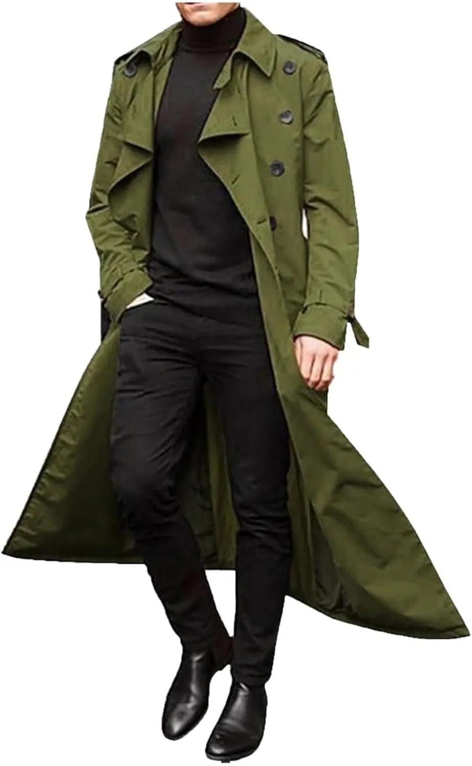 Mens Trench Coat Classic British Double-Breasted Full Length Trench Coat Casual Business Overcoat Winter Jacket
