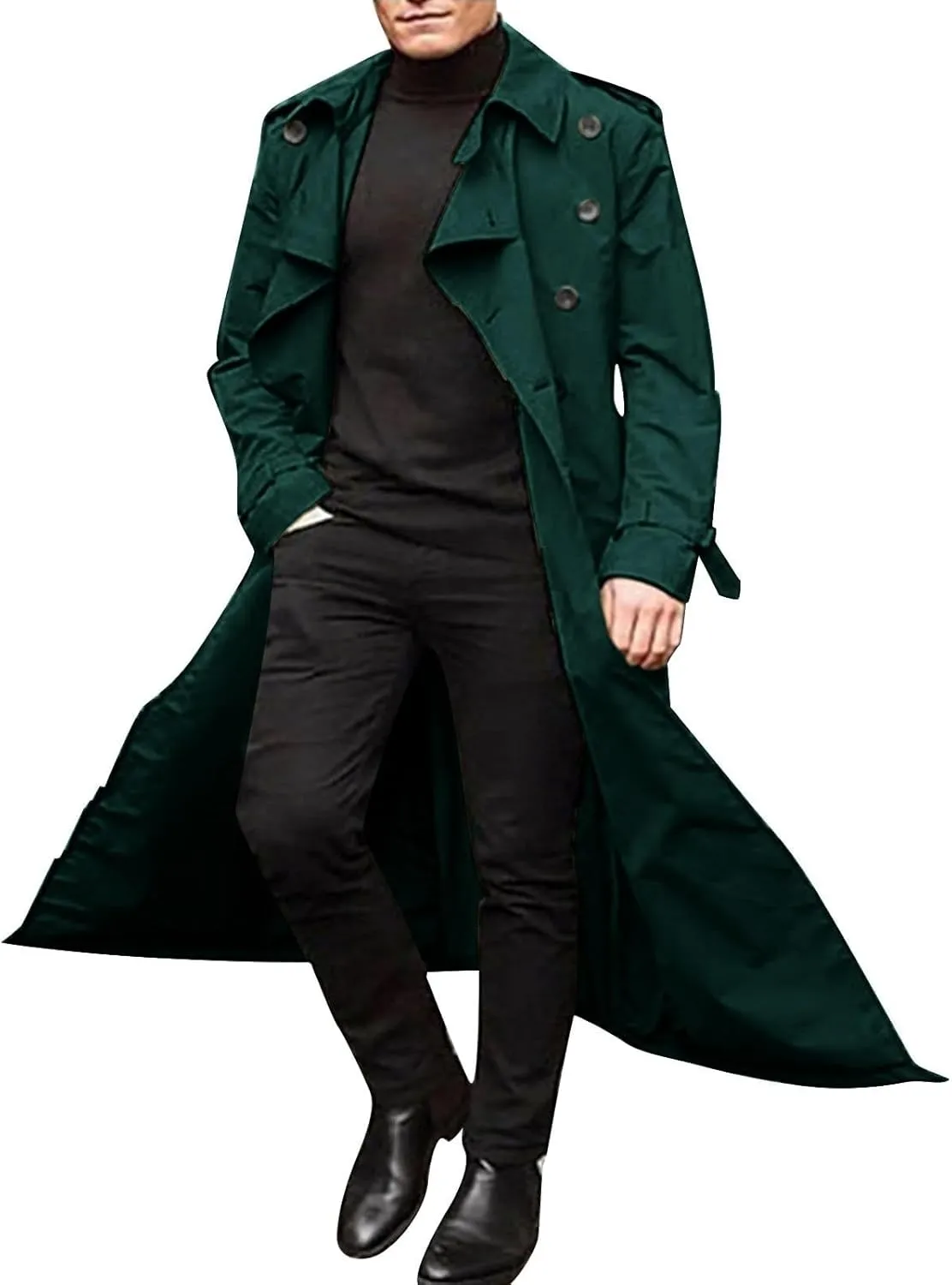 Mens Trench Coat Classic British Double-Breasted Full Length Trench Coat Casual Business Overcoat Winter Jacket