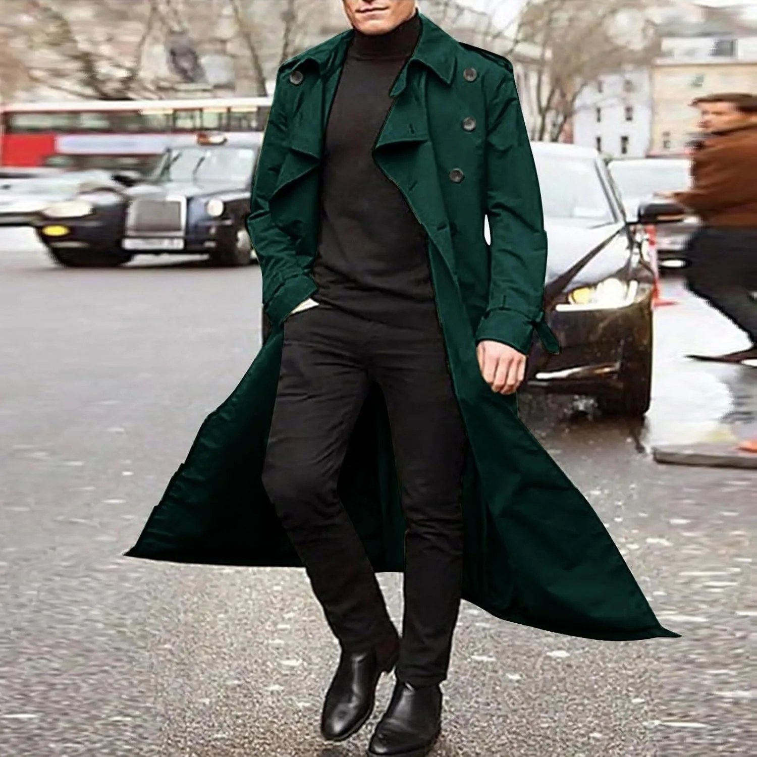 Mens Trench Coat Classic British Double-Breasted Full Length Trench Coat Casual Business Overcoat Winter Jacket
