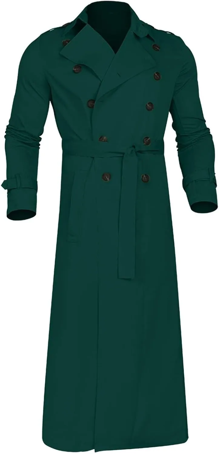 Mens Trench Coat Classic British Double-Breasted Full Length Trench Coat Casual Business Overcoat Winter Jacket