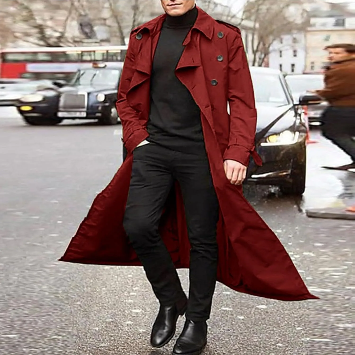 Mens Trench Coat Classic British Double-Breasted Full Length Trench Coat Casual Business Overcoat Winter Jacket