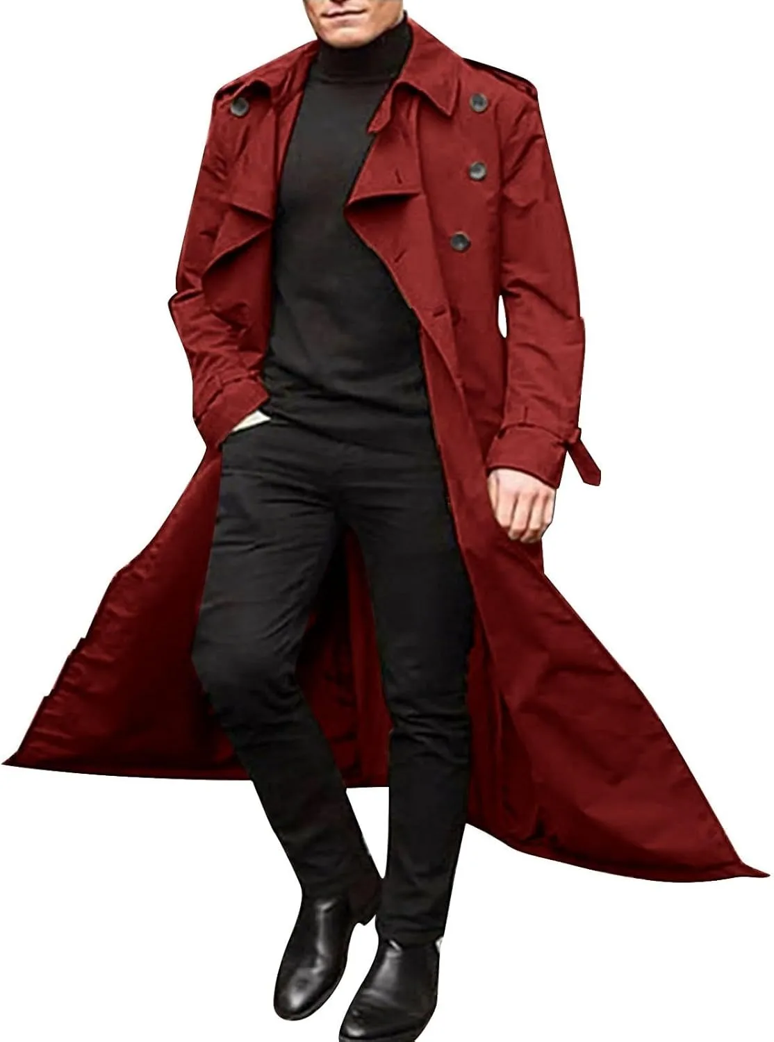 Mens Trench Coat Classic British Double-Breasted Full Length Trench Coat Casual Business Overcoat Winter Jacket