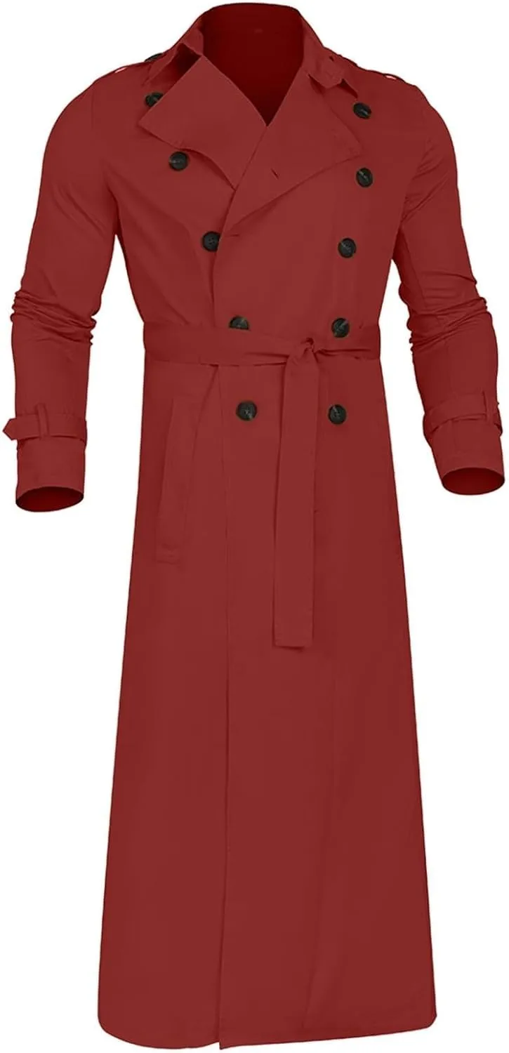 Mens Trench Coat Classic British Double-Breasted Full Length Trench Coat Casual Business Overcoat Winter Jacket