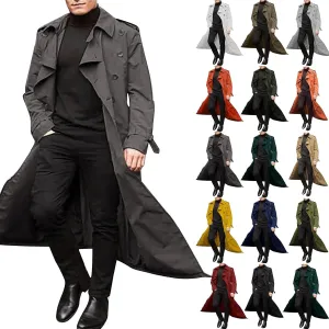Mens Trench Coat Classic British Double-Breasted Full Length Trench Coat Casual Business Overcoat Winter Jacket