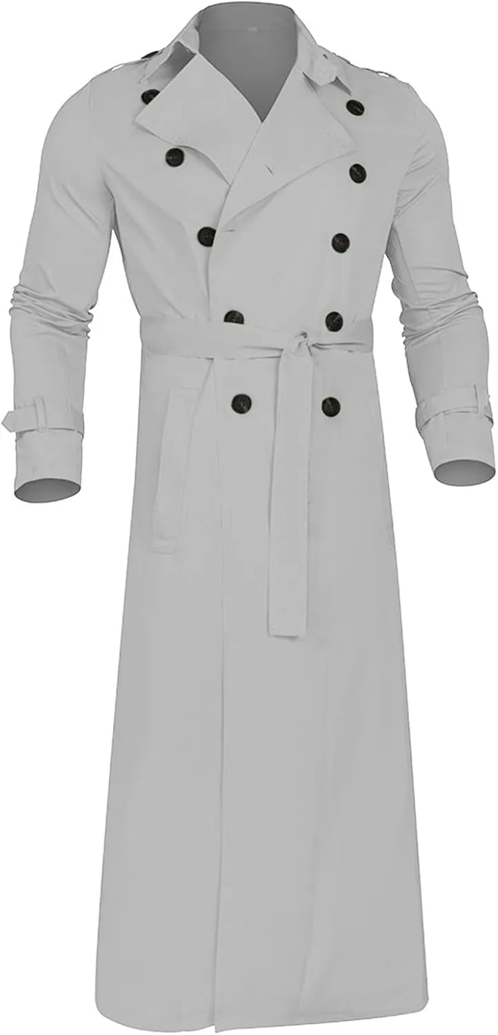 Mens Trench Coat Classic British Double-Breasted Full Length Trench Coat Casual Business Overcoat Winter Jacket