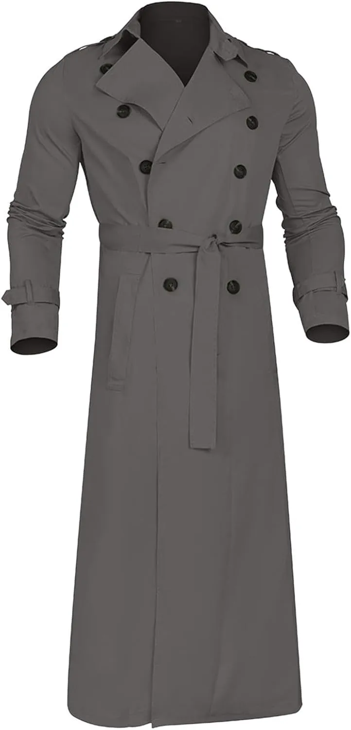 Mens Trench Coat Classic British Double-Breasted Full Length Trench Coat Casual Business Overcoat Winter Jacket