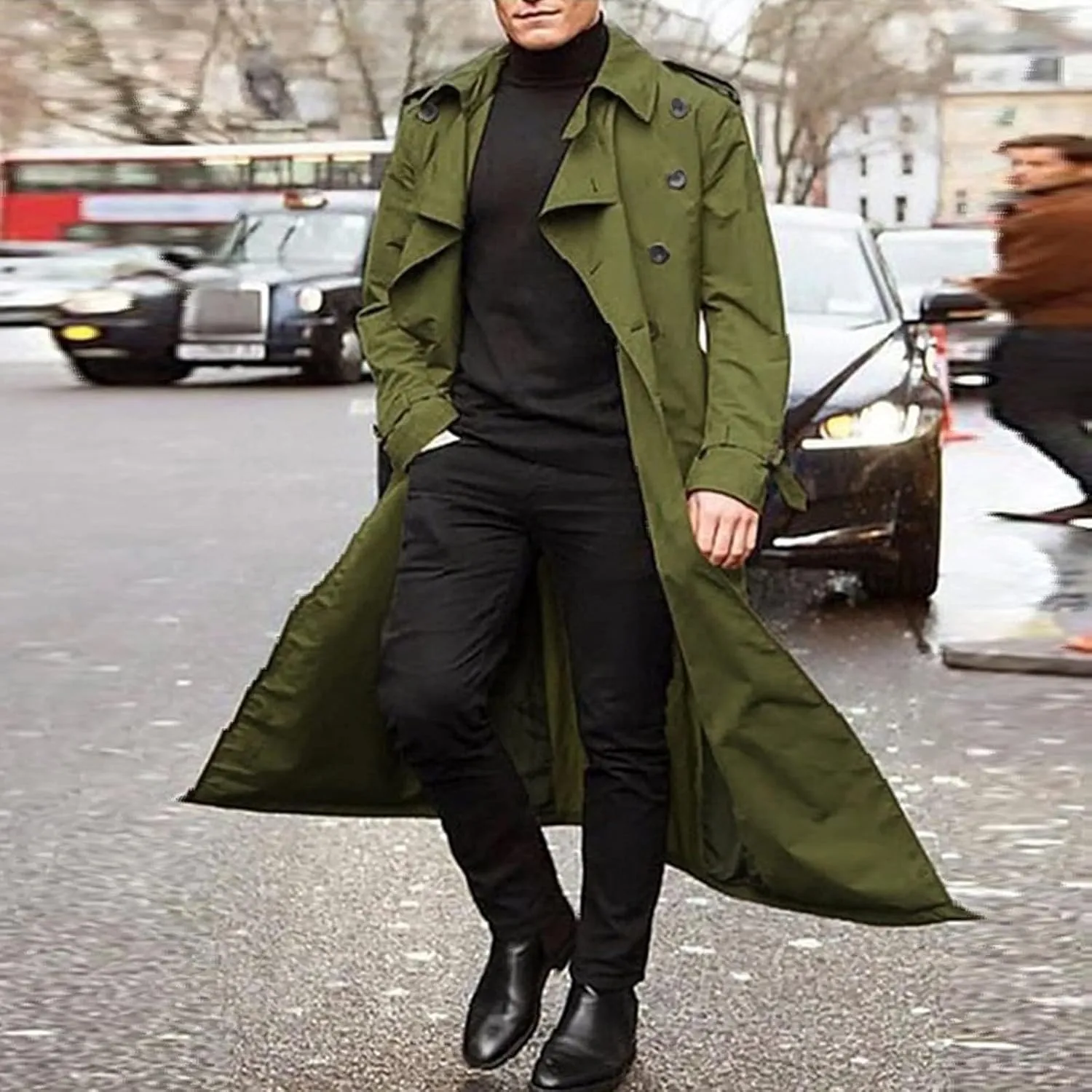 Mens Trench Coat Classic British Double-Breasted Full Length Trench Coat Casual Business Overcoat Winter Jacket
