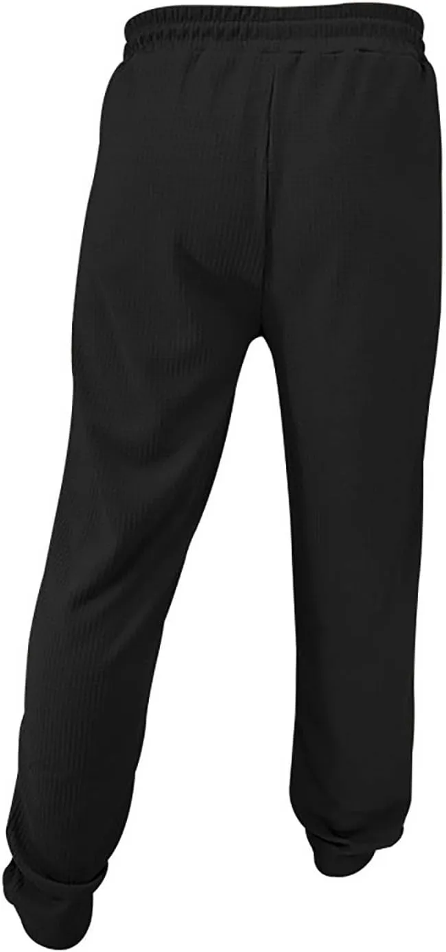 Men's Waffle Pants Textured Dress Slacks Summer Straight Leg Flat Front Sweatpants Drawstring Waist Loose Fit Trouser
