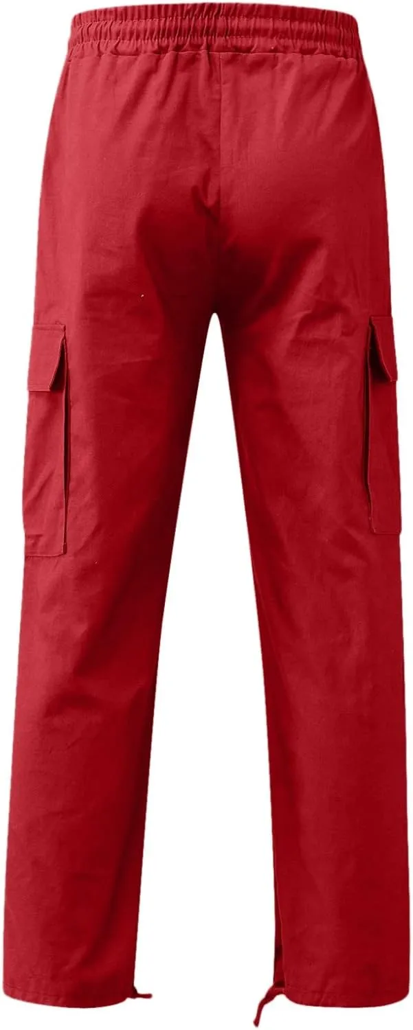 Mens Workout Cargo Sweatpants Pants Stretch Slim Fit Workout Bodybuilding Sweatpants Work Pants for Men with Pockets