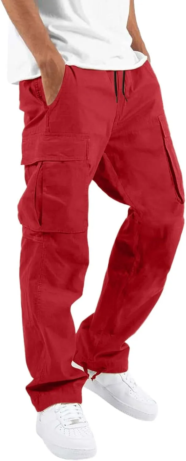 Mens Workout Cargo Sweatpants Pants Stretch Slim Fit Workout Bodybuilding Sweatpants Work Pants for Men with Pockets
