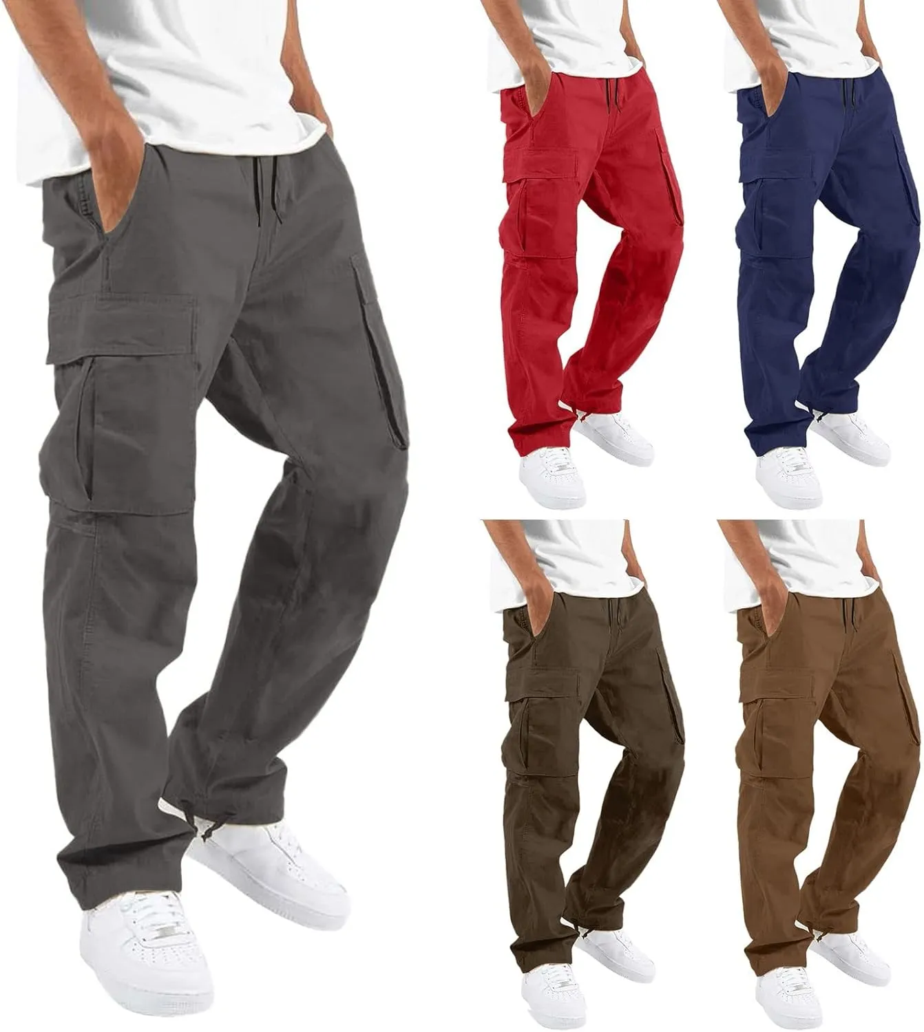 Mens Workout Cargo Sweatpants Pants Stretch Slim Fit Workout Bodybuilding Sweatpants Work Pants for Men with Pockets