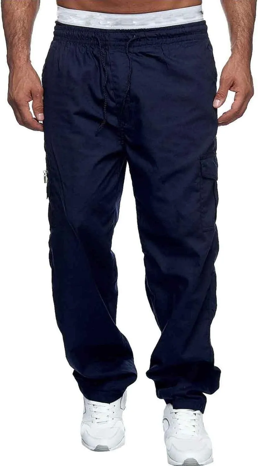 Mens Workout Cargo Sweatpants Tactical Pant Rip-Stop Hiking Pants Men Trouser Drawstring Work Joggers Men's Sweatpant