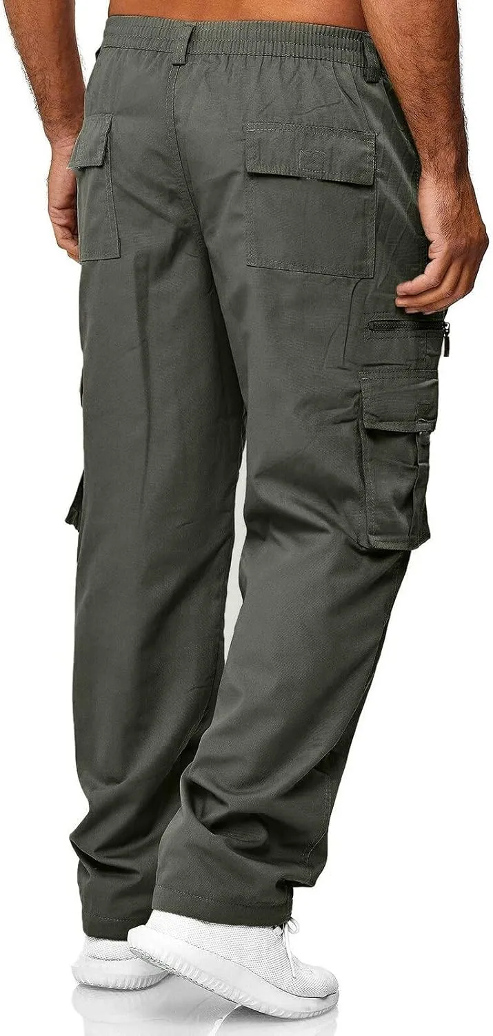 Mens Zip Joggers Pants Mens Fashion Casual Loose Cotton Plus Size Pocket Elastic Waist Pants Trousers Stretch