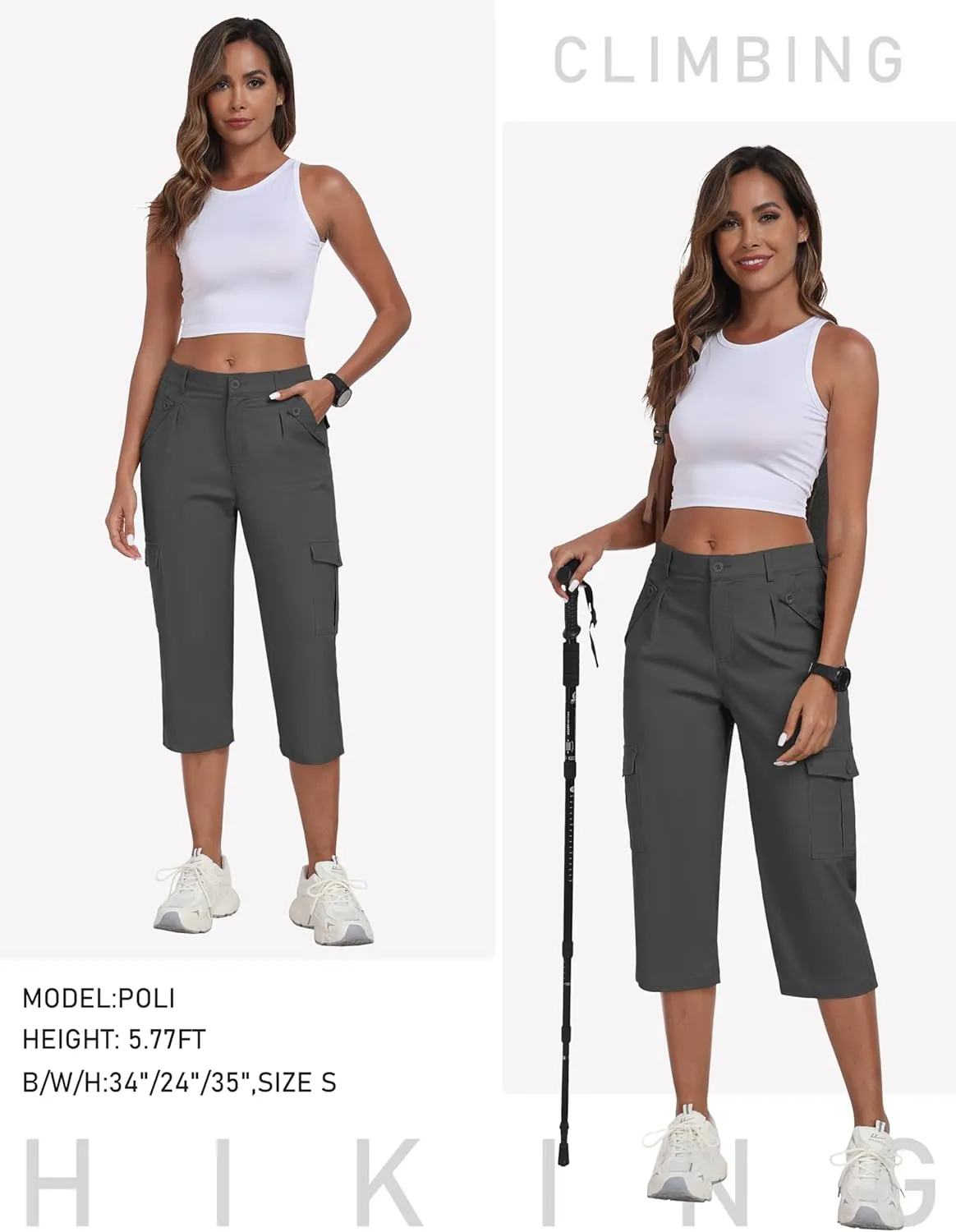 MoFiz Women's Cargo Capris Pants with 6 Pockets Lightweight Cotton Hiking Casual Travel Summer Capri Pants for Women