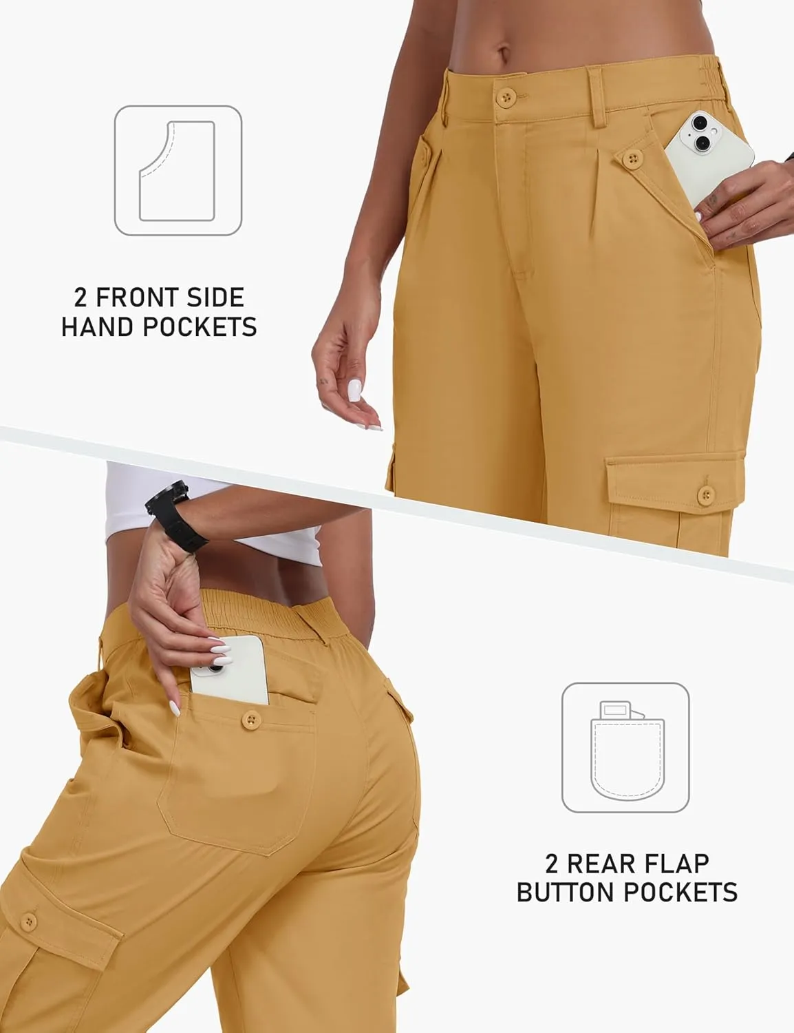 MoFiz Women's Cargo Capris Pants with 6 Pockets Lightweight Cotton Hiking Casual Travel Summer Capri Pants for Women