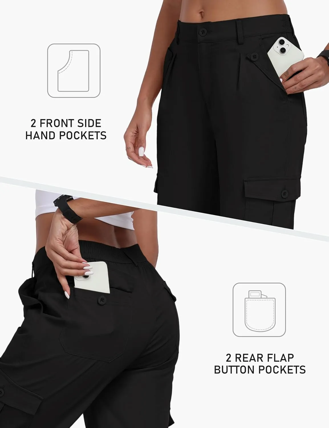 MoFiz Women's Cargo Capris Pants with 6 Pockets Lightweight Cotton Hiking Casual Travel Summer Capri Pants for Women
