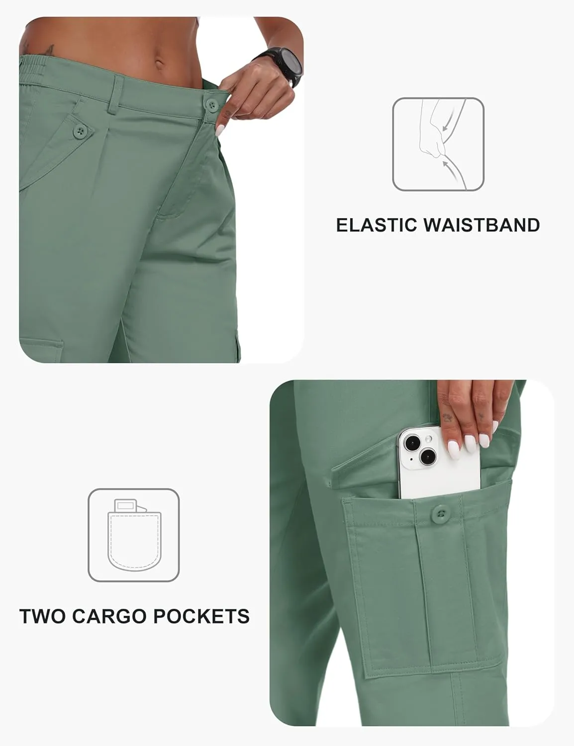 MoFiz Women's Cargo Capris Pants with 6 Pockets Lightweight Cotton Hiking Casual Travel Summer Capri Pants for Women
