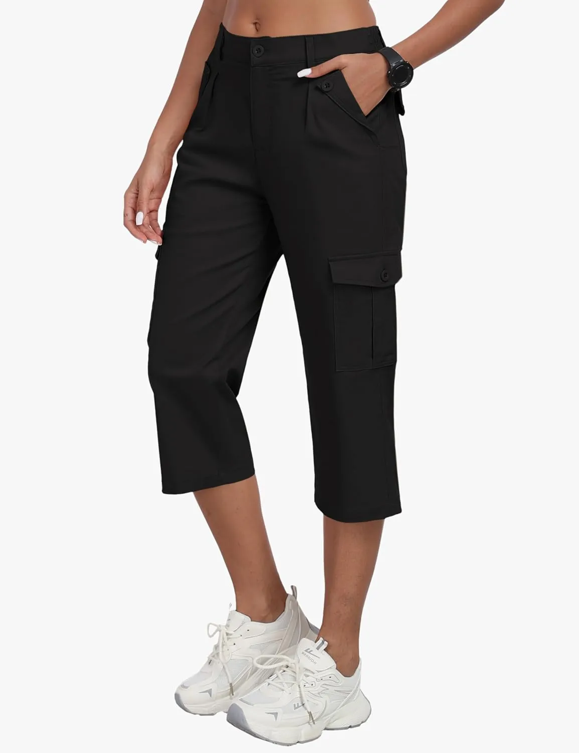 MoFiz Women's Cargo Capris Pants with 6 Pockets Lightweight Cotton Hiking Casual Travel Summer Capri Pants for Women