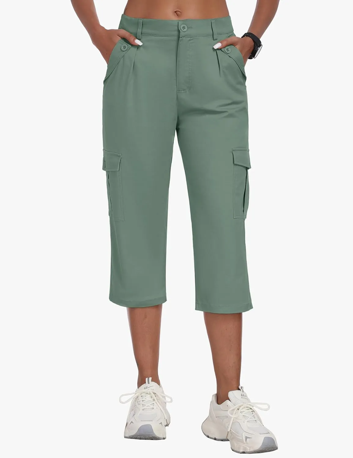 MoFiz Women's Cargo Capris Pants with 6 Pockets Lightweight Cotton Hiking Casual Travel Summer Capri Pants for Women